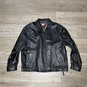 Tommy Hilfiger Mens Size XL Black Genuine Leather Jacket Bomber